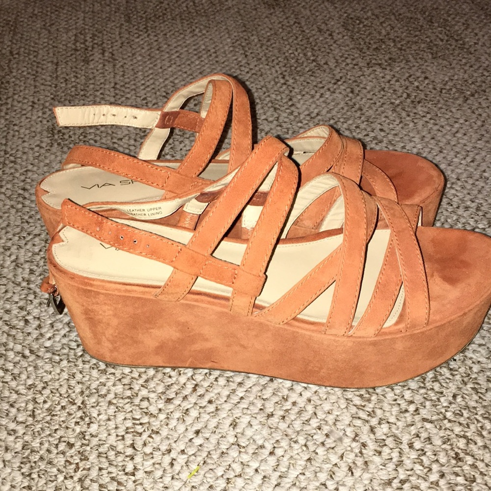 Via Spiga real suede leather strappy wedge shoes